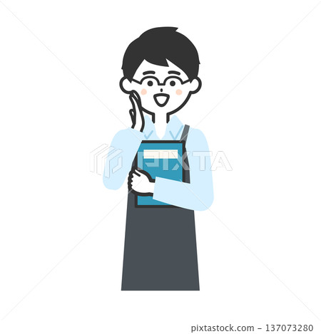 Illustration of a person wearing an apron calling out with their hand over their mouth Illustration of a person wearing an apron calling out with their hand over their mouth 137073280