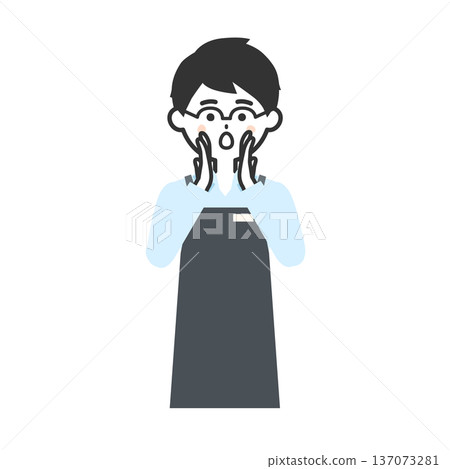Illustration of a person wearing an apron calling with both hands over their mouths Illustration of a person wearing an apron calling with both hands over their mouths 137073281