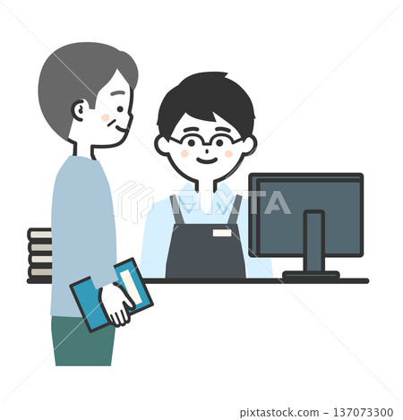 Illustration of a man holding a book and wearing an apron 137073300