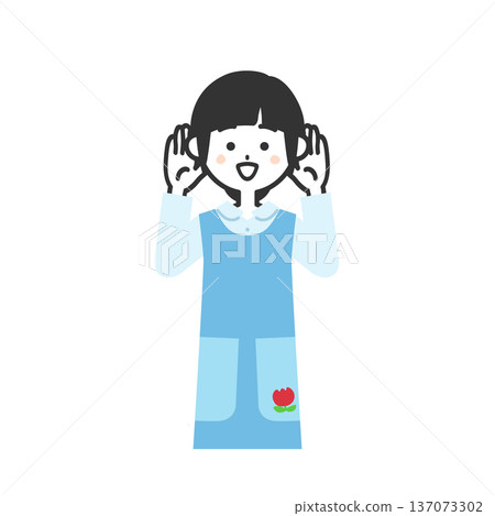 圖解:一位身穿圍裙、雙手摀著耳朵的女子 圖解:一位身穿圍裙、雙手摀著耳朵的女子 137073302