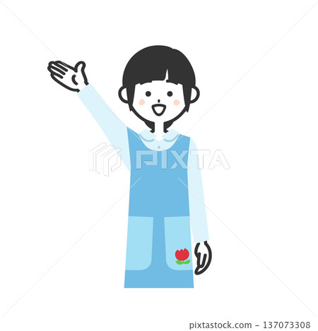 圖:一位身穿圍裙的女子舉起手 圖:一位身穿圍裙的女子舉起手 137073308