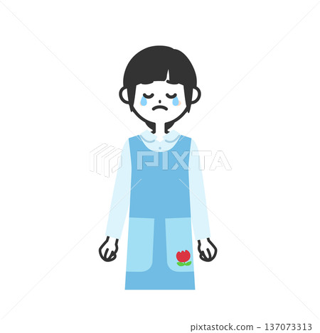 Illustration of a woman wearing an apron crying Illustration of a woman wearing an apron crying 137073313