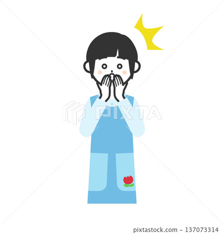 Illustration of a woman wearing an apron who is surprised and holds her hand over her mouth Illustration of a woman wearing an apron who is surprised and holds her hand over her mouth 137073314