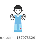 Illustration of a woman wearing an apron holding something with both hands 137073320