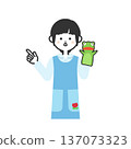 Illustration of a woman wearing an apron and pointing with a puppet 137073323