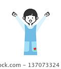 Illustration of a woman wearing an apron with her arms raised 137073324