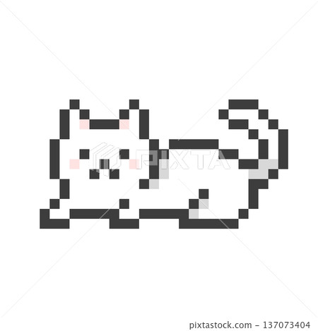 Pixel art of a relaxing white cat Pixel art of a relaxing white cat 137073404
