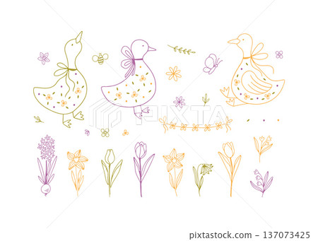 Hand drawn doodle spring goose set. 137073425