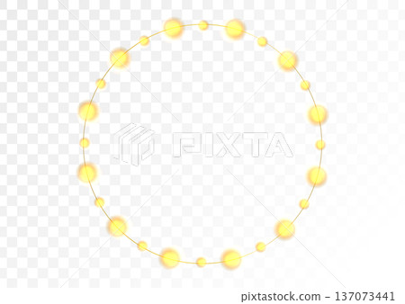 Golden glowing circular garland frame with bright festive lights on transparent background Golden glowing circular garland frame with bright festive lights on transparent background 137073441