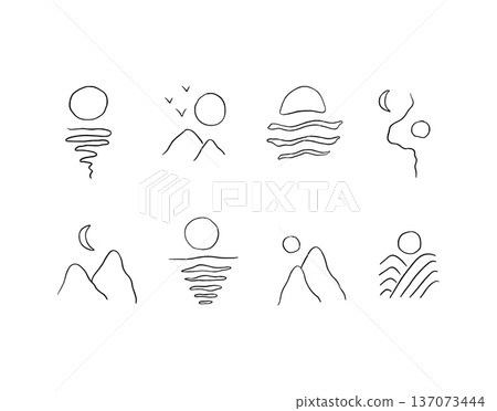 Japanese hand drawn landscape art drawing Japanese hand drawn landscape art drawing 137073444