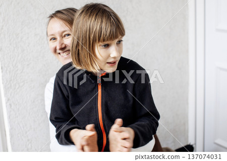 mother with daughter hugging, lifestyle people concept 137074031