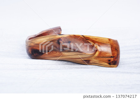 wooden bowl isolated on white background, luxury cutlery 137074217