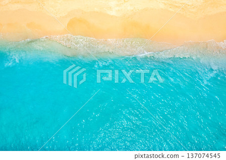 Minimalist Summer Seascape Waves Blue Sea Water Aerial View Drone for Tropical Nature Zen Background Wellness 137074545