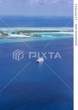 Family Maldives Aerial View Blue Ocean Luxury Resort for Popular Summer Destination Beach Landscape Vacation 137074551