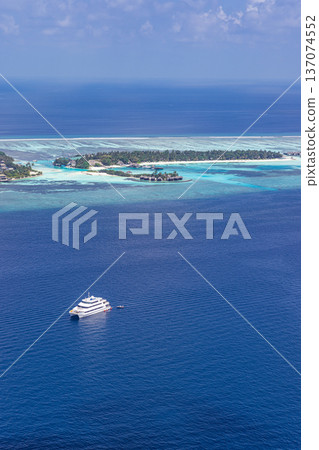Wide Aerial Maldives View Blue Ocean Luxury Resort for Popular Summer Destination Beach Landscape Web Banner 137074552