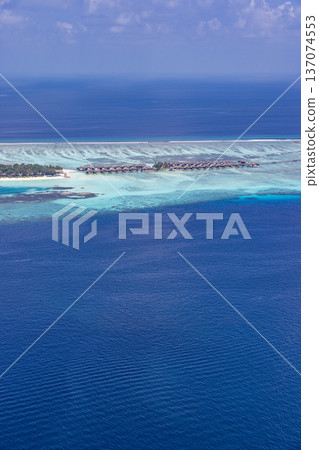 Sustainable Maldives Aerial View Blue Ocean Luxury Resort Popular Summer Destination Beach Landscape Ecology 137074553