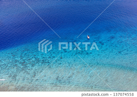 Gorgeous Aerial View of Ocean Coral Reef Lagoon and Bay for Sustainable Nature Travel and Exotic Summer Seascape Gorgeous Aerial View of Ocean Coral Reef Lagoon and Bay for Sustainable Nature Travel and Exotic Summer Seascape 137074558