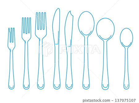 Vector illustration of a set of cutlery, line art, flat design (fork, knife, spoon) Vector illustration of a set of cutlery, line art, flat design (fork, knife, spoon) 137075107