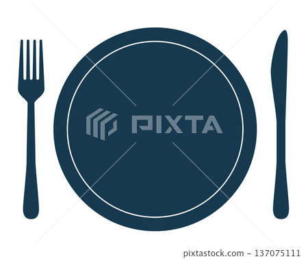 餐盤和餐具餐桌擺設圖示（剪影，海軍藍，餐廳，餐點） 137075111