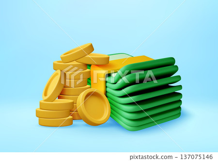 3d Gold coin stack and green banknote 3d Gold coin stack and green banknote 137075146