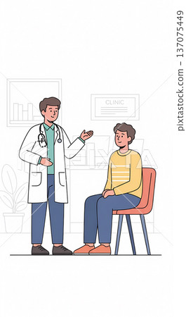 醫生和病人在醫院診間交談的插圖(醫療保健、身體檢查、健康檢查、諮詢) 醫生和病人在醫院診間交談的插圖(醫療保健、身體檢查、健康檢查、諮詢) 137075449