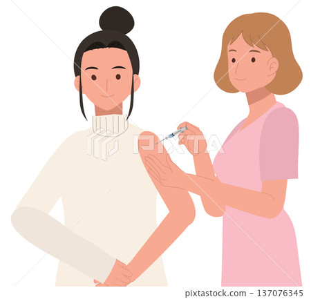 Woman Receiving Injection in Clinic by Medical Professional for Health and Wellness 137076345