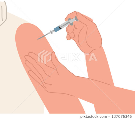 Vaccination Process with Syringe Injection .Healthcare Worker Administering Flu Shot 137076346