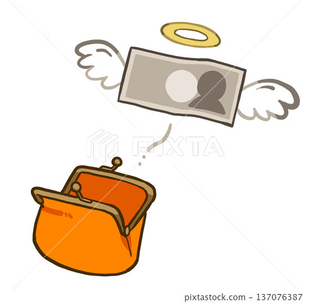 Empty purse and flying money (banknotes) Hand-drawn illustration 137076387