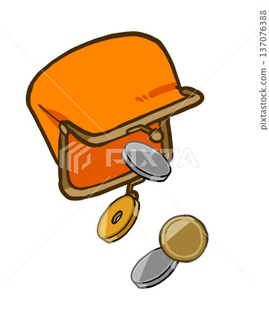 Simple hand-drawn illustration of coins and a clasp purse Simple hand-drawn illustration of coins and a clasp purse 137076388