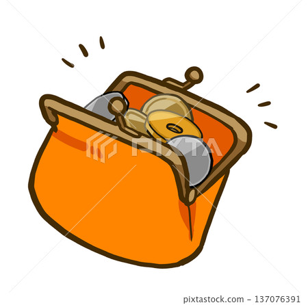 一個裝滿硬幣的簡易搭扣錢包－手繪插圖 137076391