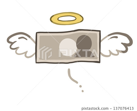 Flying winged banknotes - Image of spending, expenditure, and waste - Hand-drawn illustration Flying winged banknotes - Image of spending, expenditure, and waste - Hand-drawn illustration 137076413