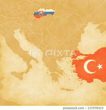 Ocher map of Balkans - Slovakia and Turkey Ocher map of Balkans - Slovakia and Turkey 137076423