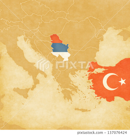 Ocher map of Balkans - Serbia and Turkey 137076424