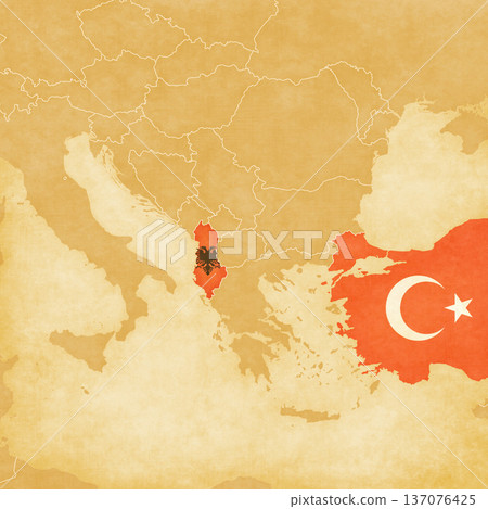 Ocher map of Balkans - Albania and Turkey Ocher map of Balkans - Albania and Turkey 137076425