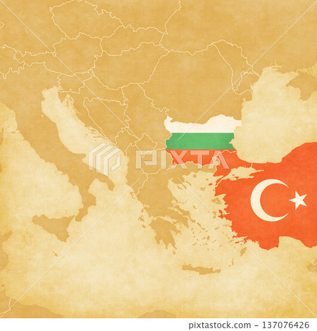 Ocher map of Balkans - Bulgaria and Turkey 137076426