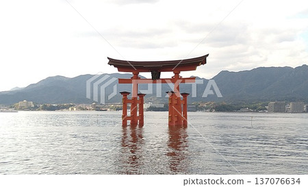嚴島神社宏偉的鳥居高聳於海面之上 137076634