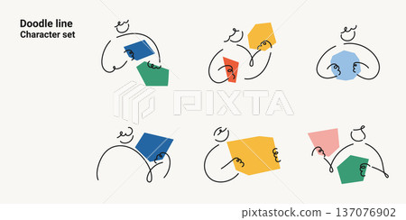 Doodle line character set with abstract people figures and geometric shapes. One line drawing minimalist vector illustration collection for modern creative design projects colorful. Doodle line character set with abstract people figures and geometric shapes. One line drawing minimalist vector illustration collection for modern creative design projects colorful. 137076902