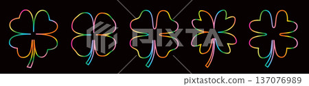 Colorful gradient vector four leaf clover outlines, elegant graphic design elements for spring banners and backgrounds Colorful gradient vector four leaf clover outlines, elegant graphic design elements for spring banners and backgrounds 137076989