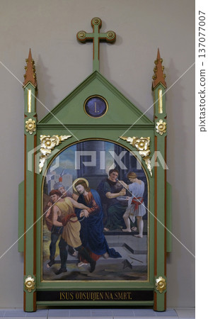 1st Stations of the Cross, Jesus is condemned to death, church of Saint Matthew in Stitar, Croatia 1st Stations of the Cross, Jesus is condemned to death, church of Saint Matthew in Stitar, Croatia 137077007
