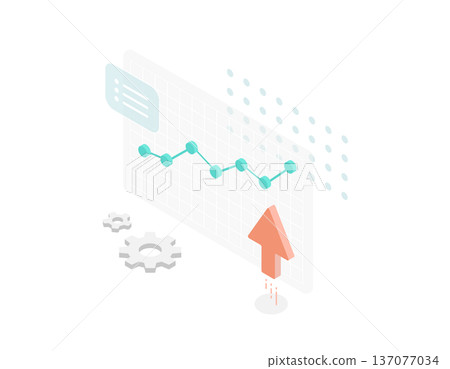 Isometric vector illustration of rising graph and upward arrow (economy, wages, performance increase) Isometric vector illustration of rising graph and upward arrow (economy, wages, performance increase) 137077034