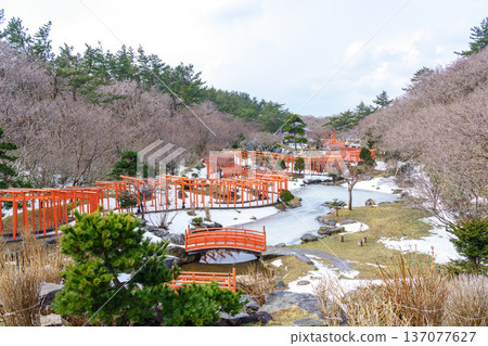Takayama Inari Shrine in winter, with its thousand torii gates and snowy scenery, Tsugaru Peninsula, Aomori Prefecture (Takayama Inari Shrine) 137077627
