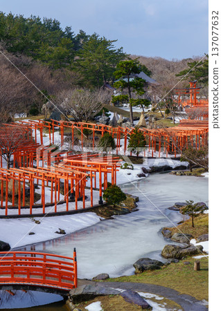 Takayama Inari Shrine in winter, with its thousand torii gates and snowy scenery, Tsugaru Peninsula, Aomori Prefecture (Takayama Inari Shrine) 137077632