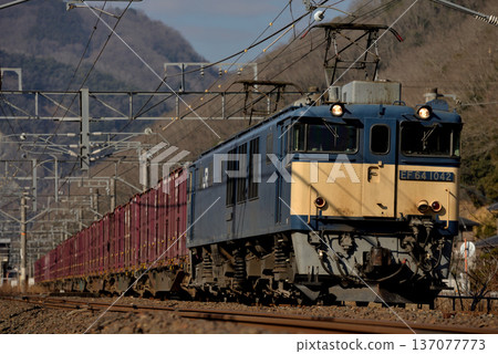 EF641042 container freight train running on the Hakubi Line 137077773