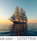 Sailing ship dyed in the setting sun 137077916