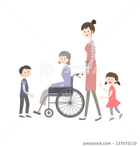 一位老婦人和家人坐著輪椅外出 一位老婦人和家人坐著輪椅外出 137078210