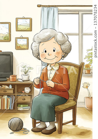 老婦在家享受編織的樂趣 | 寧靜的生活時光 137078234