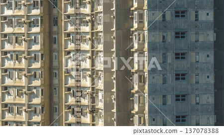 Closeup view of dense residential tower facades in Kwu Tung Feb 18 2026 Closeup view of dense residential tower facades in Kwu Tung Feb 18 2026 137078388