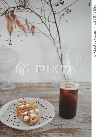 Stylish cafe, croffles and coffee Stylish cafe, croffles and coffee 137078656