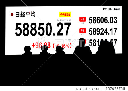 Tokyo Cityscape in Japan: Stock price/closing price reaches new record high of 58,850 yen 27 sen. Renewed record high for three consecutive days = February 27th Tokyo Cityscape in Japan: Stock price/closing price reaches new record high of 58,850 yen 27 sen. Renewed record high for three consecutive days = February 27th 137078736
