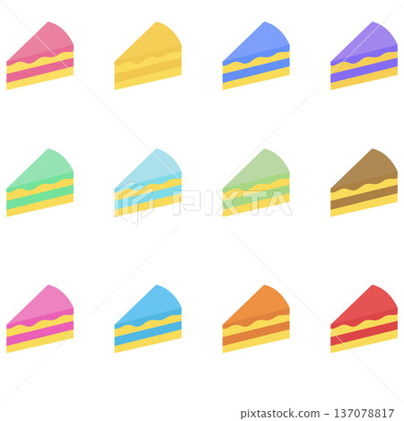 Colorful Sliced Cakes Vector Set, Flat Design Dessert Illustrations Colorful Sliced Cakes Vector Set, Flat Design Dessert Illustrations 137078817